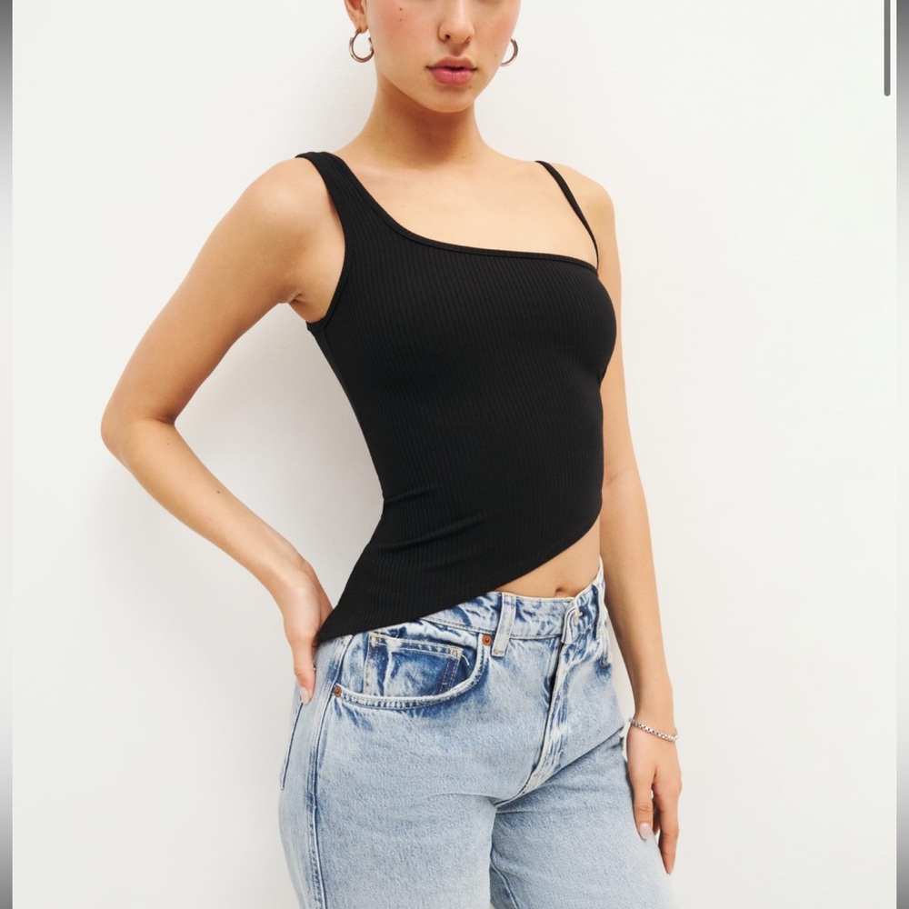 Reformation Kyra Asymmetric Black Knit Top